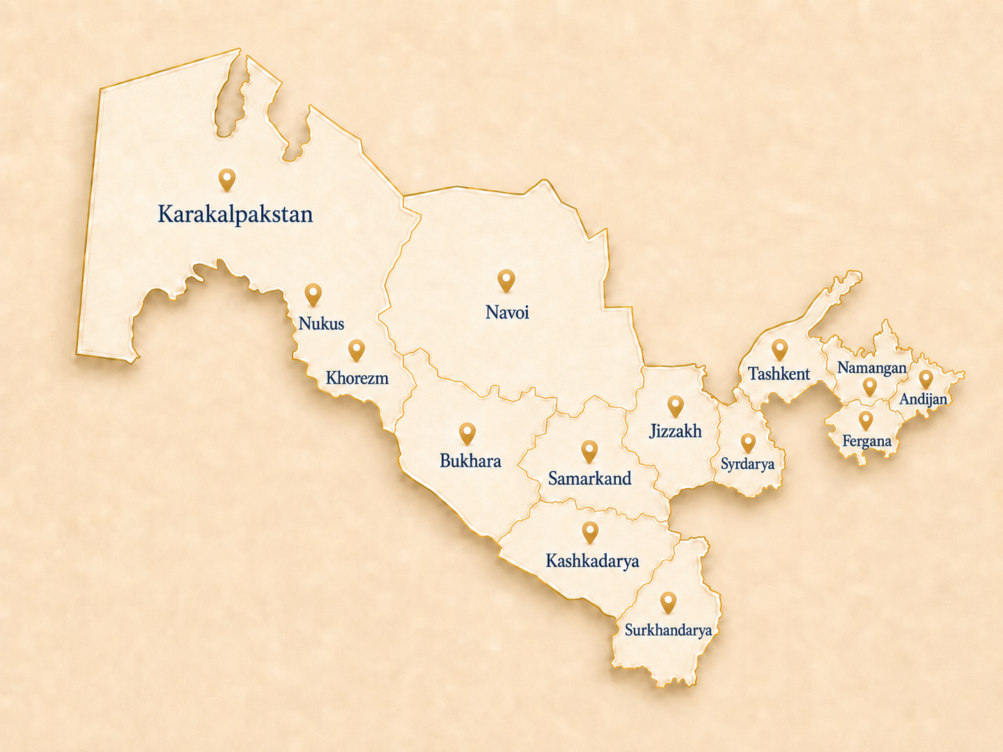 Map of Uzbekistan regions